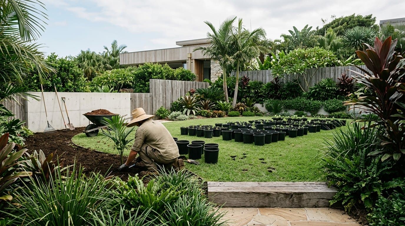 Soft landscaping installation at a luxury Sunshine Coast property