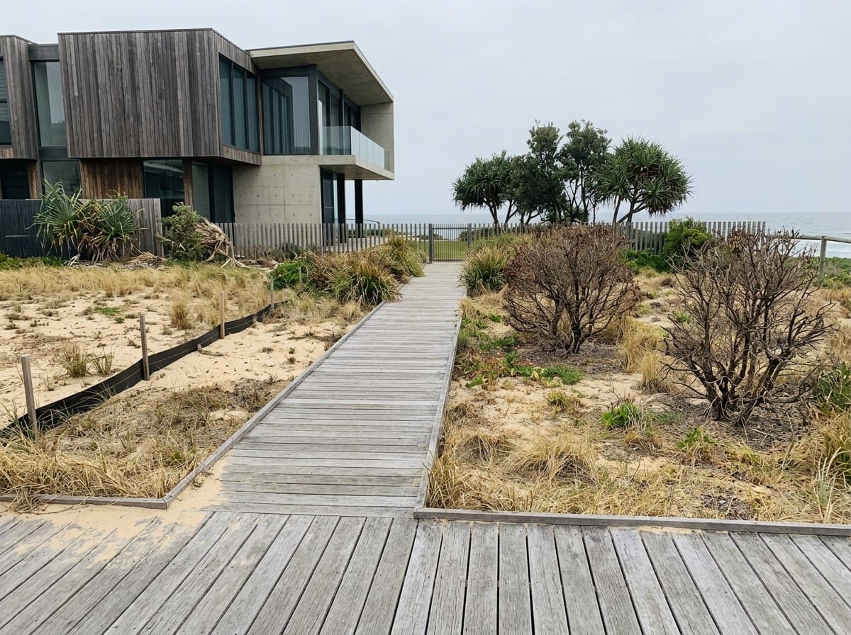 Wind burnt coastal garden bed at Peregian before rebuild